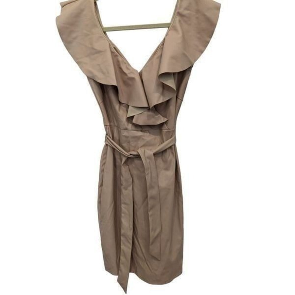 NWT Bebe Womens Knee Length Sleeveless V Neck Zip Dress Beige Size S